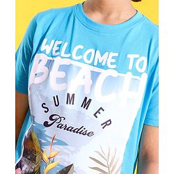 Pine Kids Cotton Knit Half Sleeves T-Shirts Beach Print- Blue