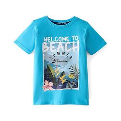 Pine Kids Cotton Knit Half Sleeves T-Shirts Beach Print- Blue
