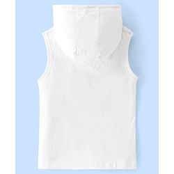 Pine Kids 100% Cotton Sleeveless Hooded T-Shirt With Text Print - White