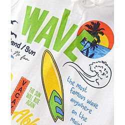 Pine Kids 100% Cotton Sleeveless Hooded T-Shirt With Text Print - White