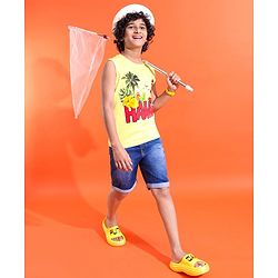 Pine Kids Cotton Sleeveless Hawaii Print T-Shirt - Tender Yellow
