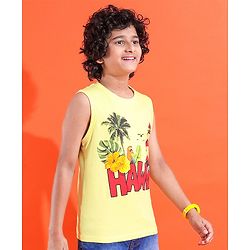 Pine Kids Cotton Sleeveless Hawaii Print T-Shirt - Tender Yellow