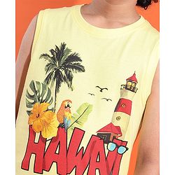 Pine Kids Cotton Sleeveless Hawaii Print T-Shirt - Tender Yellow