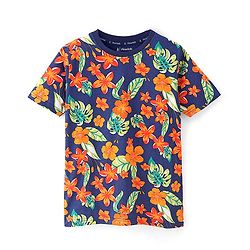 Pine Kids 100% Cotton Half Sleeves T-Shirt Floral Print - Blue Depth
