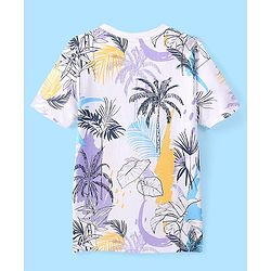 Pine Kids Cotton Half Sleeve T-Shirt With Tropical Print - Snow White
