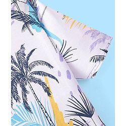 Pine Kids Cotton Half Sleeve T-Shirt With Tropical Print - Snow White