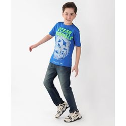 Pine Kids Cotton Knit Half Sleeves T-Shirts Ocean Print- Blue