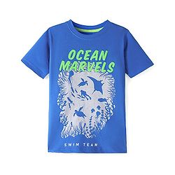 Pine Kids Cotton Knit Half Sleeves T-Shirts Ocean Print- Blue