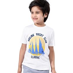 Pine Kids Cotton Half Sleeves T-Shirt Sailing Yacht Club Print - Snow White