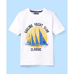 Pine Kids Cotton Half Sleeves T-Shirt Sailing Yacht Club Print - Snow White