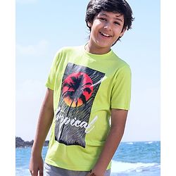 Pine Kids Half Sleeves T-Shirt With Tropical Print - Easter Egg