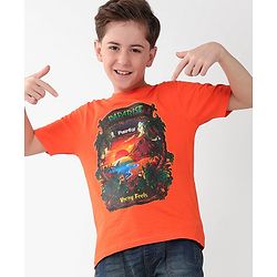 Pine Kids 100% Cotton Half Sleeves T-Shirt Jungle Print - Orange