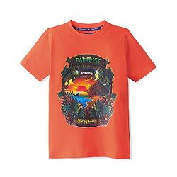 Pine Kids 100% Cotton Half Sleeves T-Shirt Jungle Print - Orange