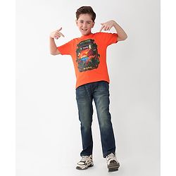 Pine Kids 100% Cotton Half Sleeves T-Shirt Jungle Print - Orange