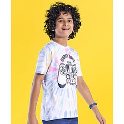 Pine Kids 100% Cotton Half Sleeves T-Shirts With Text Print - Bright White & Purple