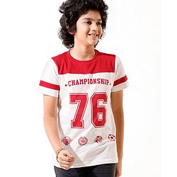Pine Kids Half Sleeves Championship Printed T-Shirt - Snow White