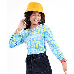 Pine Kids 100% Cotton Full Flawn Sleeves Floral Printed Top - Blue Green & Purple