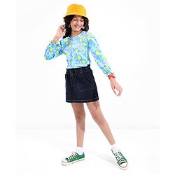 Pine Kids 100% Cotton Full Flawn Sleeves Floral Printed Top - Blue Green & Purple