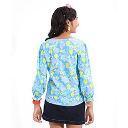 Pine Kids 100% Cotton Full Flawn Sleeves Floral Printed Top - Blue Green & Purple