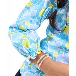 Pine Kids 100% Cotton Full Flawn Sleeves Floral Printed Top - Blue Green & Purple