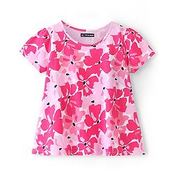 Pine Kids 100% Cotton Knit Half Sleeves Floral Printed Top - Snow White
