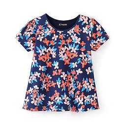 Pine Kids Puff Sleeves A-line All Over Floral Printed Top - Navy Peony