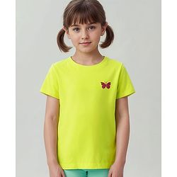 Pine Kids 100% Cotton Half Sleeves Round Neck T-Shirt Floral Print - Yellow