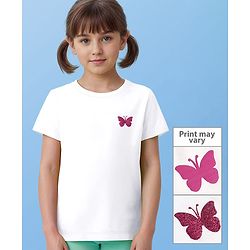 Pine Kids 100% Cotton Half Sleeves Round Neck T-Shirt Butterfly Print - Snow White