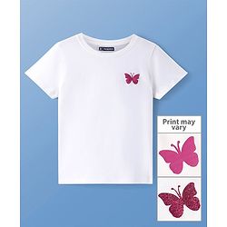 Pine Kids 100% Cotton Half Sleeves Round Neck T-Shirt Butterfly Print - Snow White