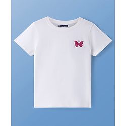 Pine Kids 100% Cotton Half Sleeves Round Neck T-Shirt Butterfly Print - Snow White