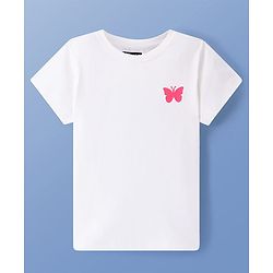 Pine Kids 100% Cotton Half Sleeves Round Neck T-Shirt Butterfly Print - Snow White
