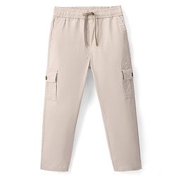 Pine Kids Stretchable Cotton Full Length Elasticated Waist Comfort Fit Trouser Solid Colour - Beige