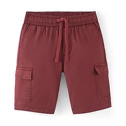 Pine Kids Cotton Woven Elastane Above Knee Length Solid Color Shorts - Brick Red