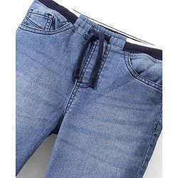Pine Kids Full Length Jogger Fit Rib Elasticated Waist Solid Color Denim Jeans - Blue