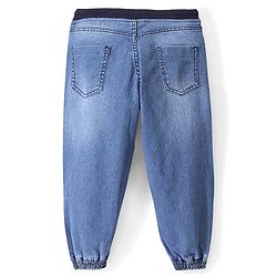Pine Kids Full Length Jogger Fit Rib Elasticated Waist Solid Color Denim Jeans - Blue