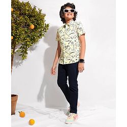 Pine Kids Cotton Half Sleeves All Over Text Printed Shirt - White