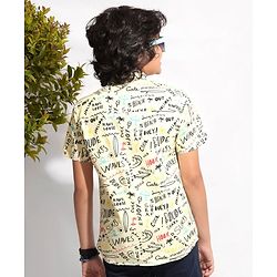 Pine Kids Cotton Half Sleeves All Over Text Printed Shirt - White