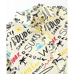 Pine Kids Cotton Half Sleeves All Over Text Printed Shirt - White