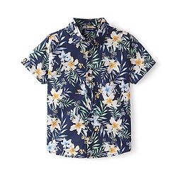 Pine Kids Cotton Half Sleeves All Over Floral Printed Shirt - Navy