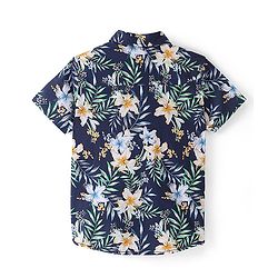 Pine Kids Cotton Half Sleeves All Over Floral Printed Shirt - Navy