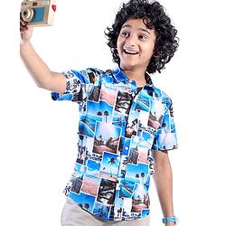 Pine Kids Cotton Woven Half Sleeves Beach Print  Shirts - Multicolour