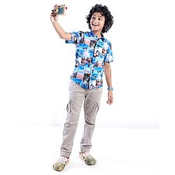 Pine Kids Cotton Woven Half Sleeves Beach Print  Shirts - Multicolour