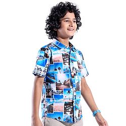 Pine Kids Cotton Woven Half Sleeves Beach Print  Shirts - Multicolour