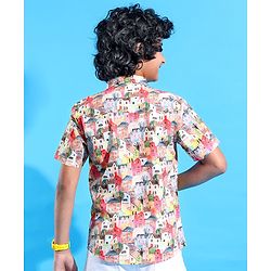 Pine Kids Cotton Woven Half Sleeves City Print Shirt- Multicolour
