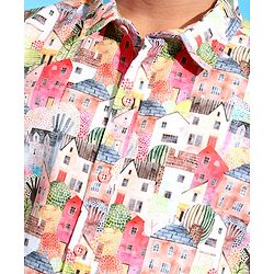 Pine Kids Cotton Woven Half Sleeves City Print Shirt- Multicolour