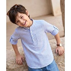 Pine Kids Cotton Full Sleeves With One Pocket Stripe Shirt - Blue