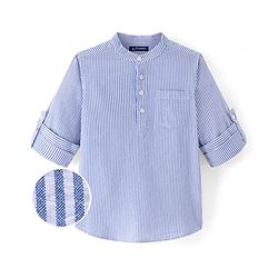 Pine Kids Cotton Full Sleeves With One Pocket Stripe Shirt - Blue
