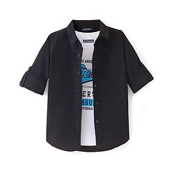 Pine Kids Cotton Woven Full Sleeves Solid Shirt with Inner T-Shirt- Black