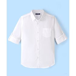Pine Kids Cotton Roll up Full Sleeves Solid Color Shirt - White