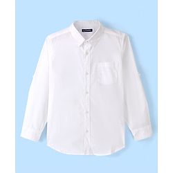 Pine Kids Cotton Roll up Full Sleeves Solid Color Shirt - White